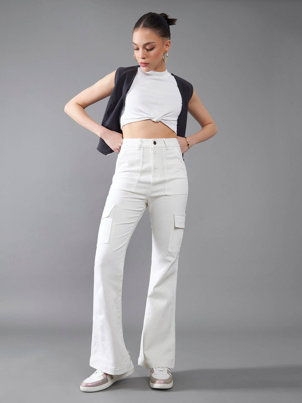 Womens Navy Blue Bootcut Clean Look Stretchable Shaping Denim Jeans | BT10 - view 18