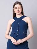 Blue Sophistication Cross Design Halter Top | HT67 - view 1