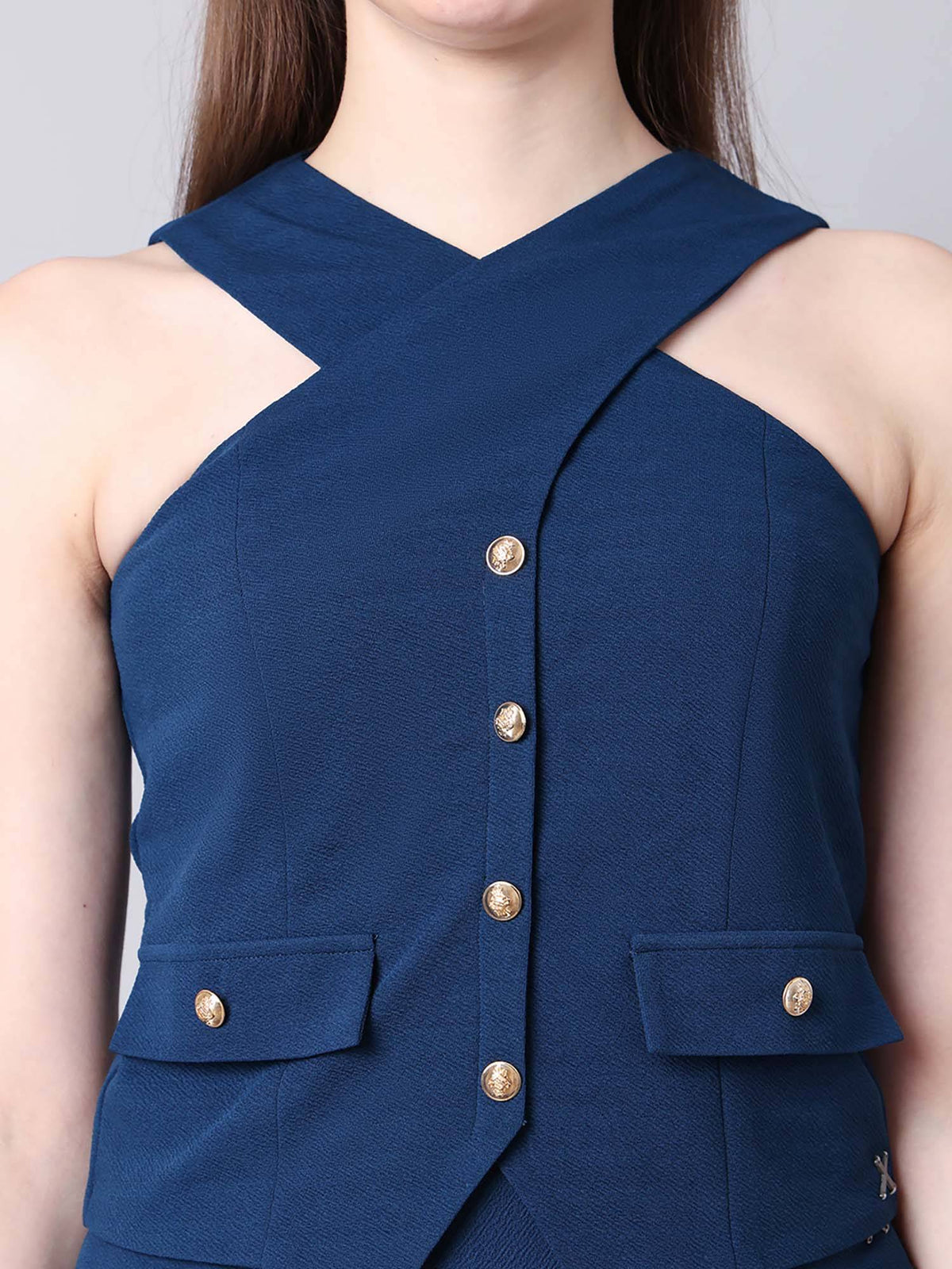 Blue Sophistication Cross Design Halter Top | HT67 - view 5