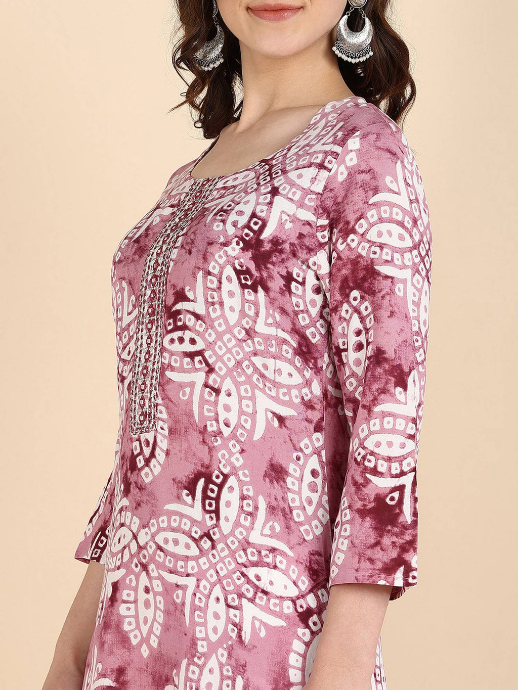 Women Pink Rayon Straight Printed Kurta | FY93 - view 3