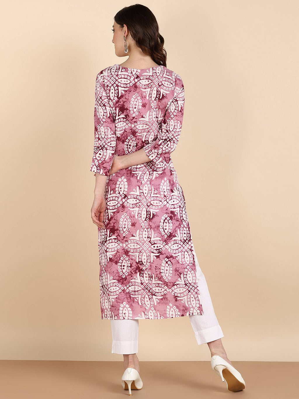 Women Pink Rayon Straight Printed Kurta | FY93 - view 5