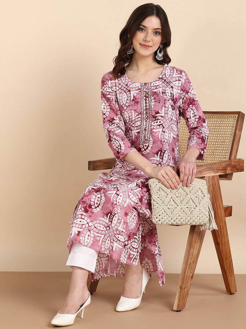 Women Pink Rayon Straight Printed Kurta | FY93 - view 6