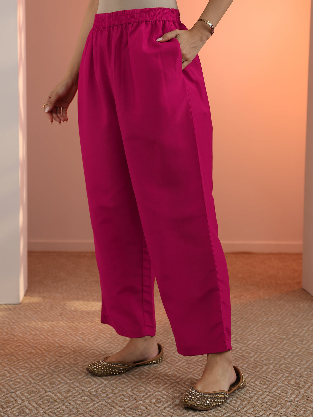 Libas Pink Woven Design Silk Blend Straight Suit Set With Dupatta