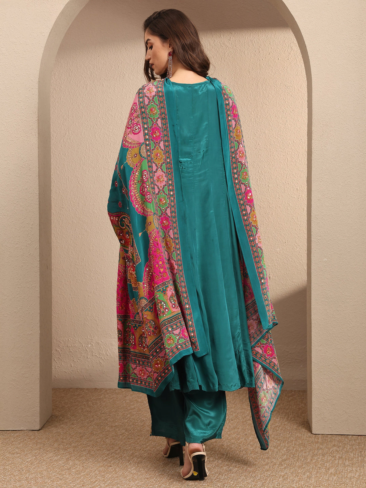 Libas Art Blue Embroidered Crepe Anarkali Suit Set With Dupatta