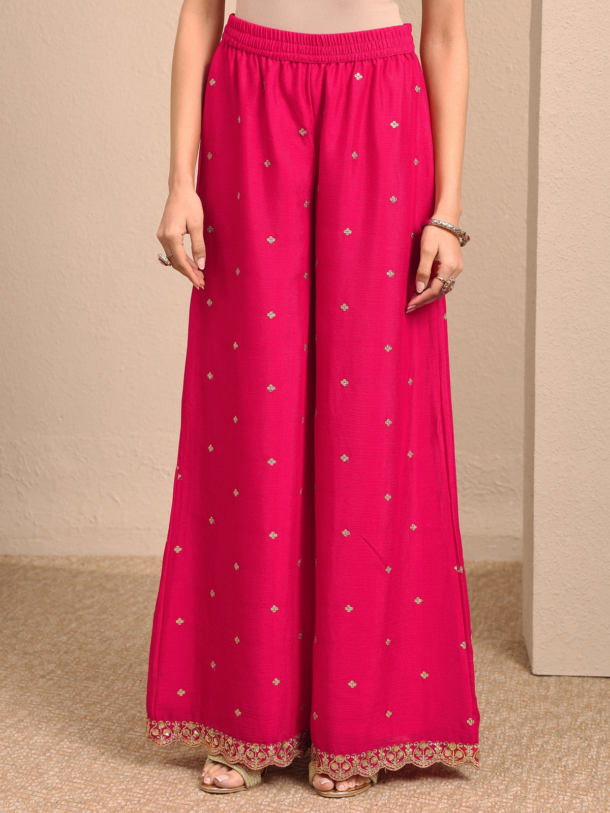 Libas Pink Embroidered Chinon Straight Suit Set With Dupatta