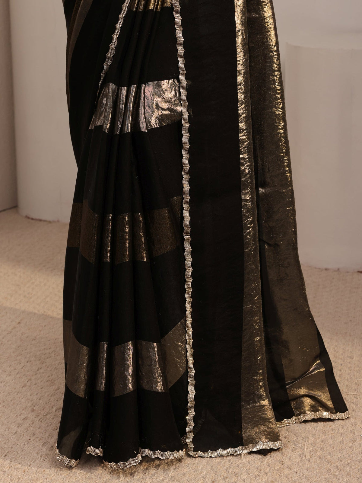 Libas Black Embellished Tissue Saree With Unstiched Blouse Piece S45