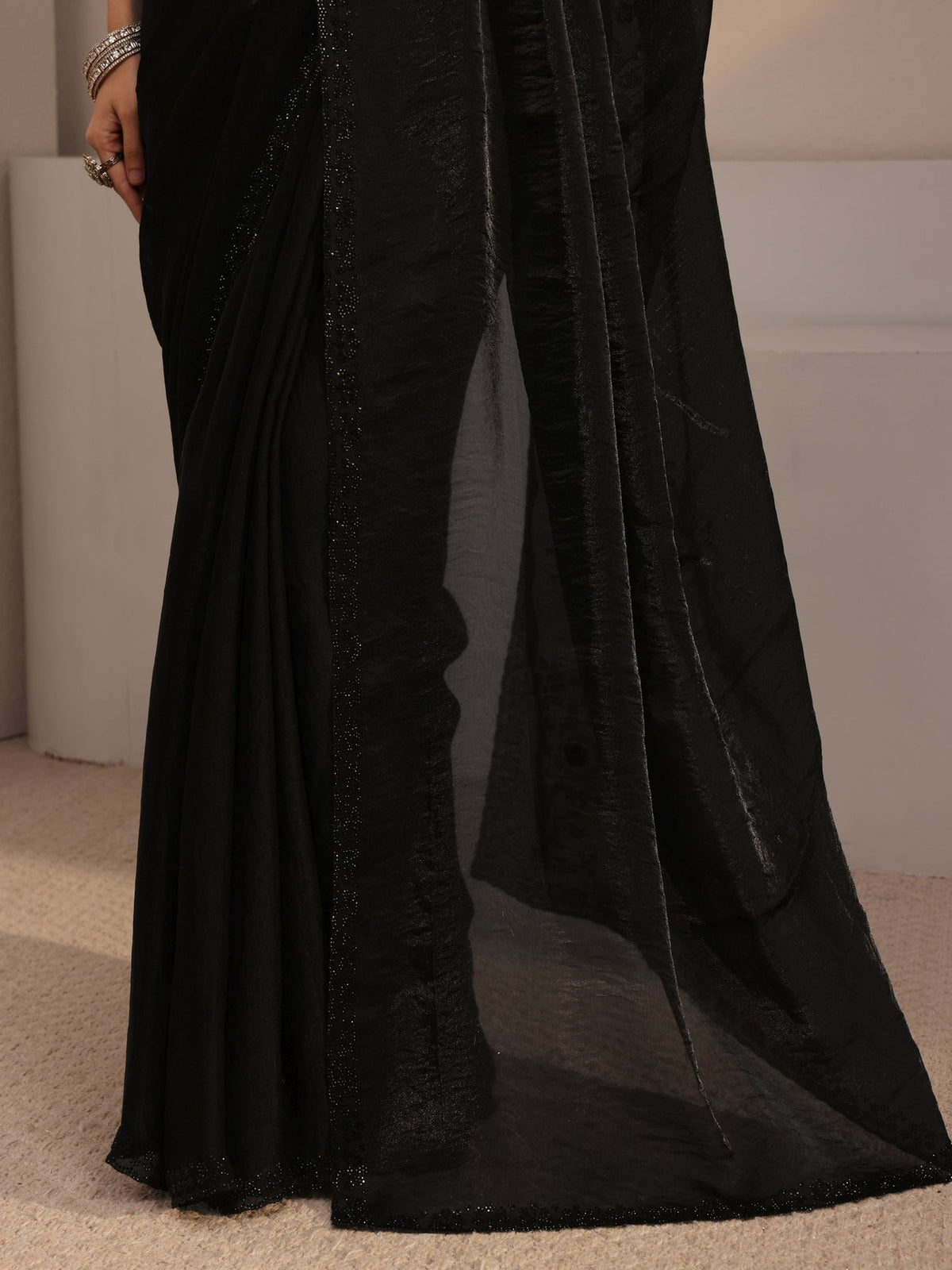 Libas Black Embellished Tissue Saree With Unstiched Blouse Piece S45