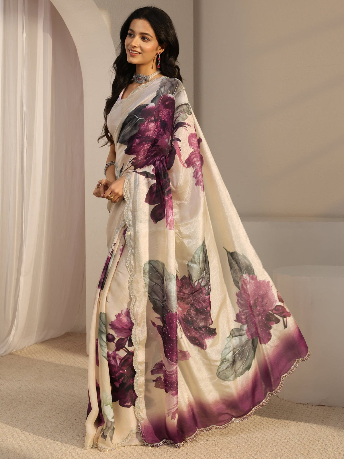 Libas Ivory Embellished Tissue Saree With Unstiched Blouse Piece S45