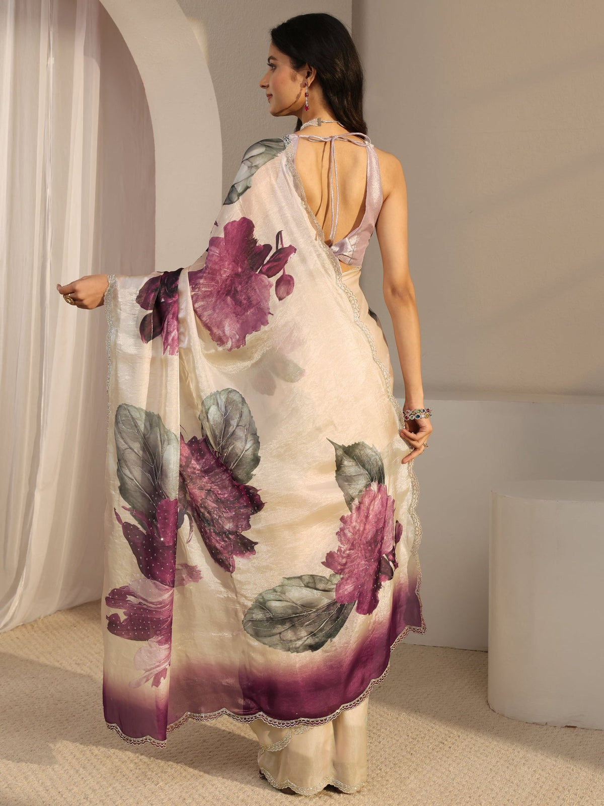 Libas Ivory Embellished Tissue Saree With Unstiched Blouse Piece S45