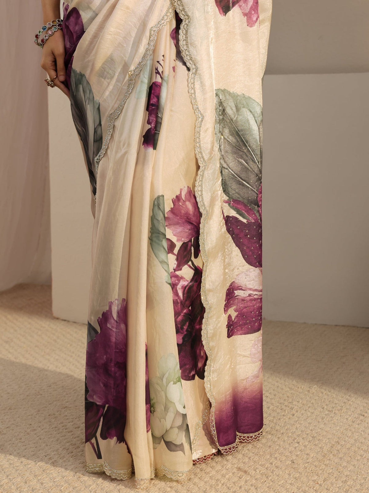 Libas Ivory Embellished Tissue Saree With Unstiched Blouse Piece S45