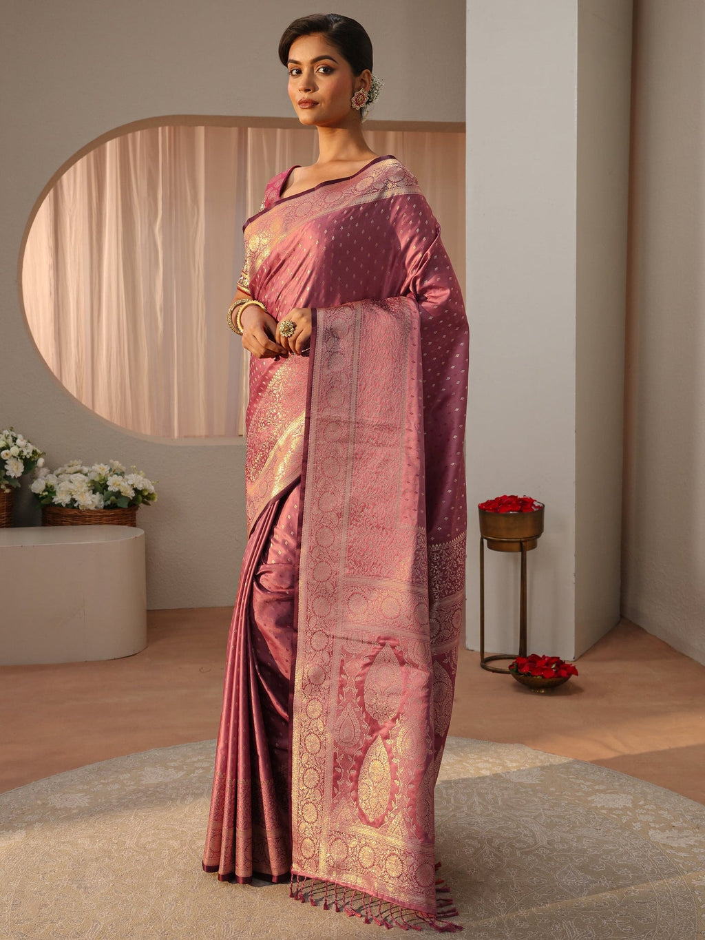 Libas Pink Kanjeevaram Silk Blend Saree S45
