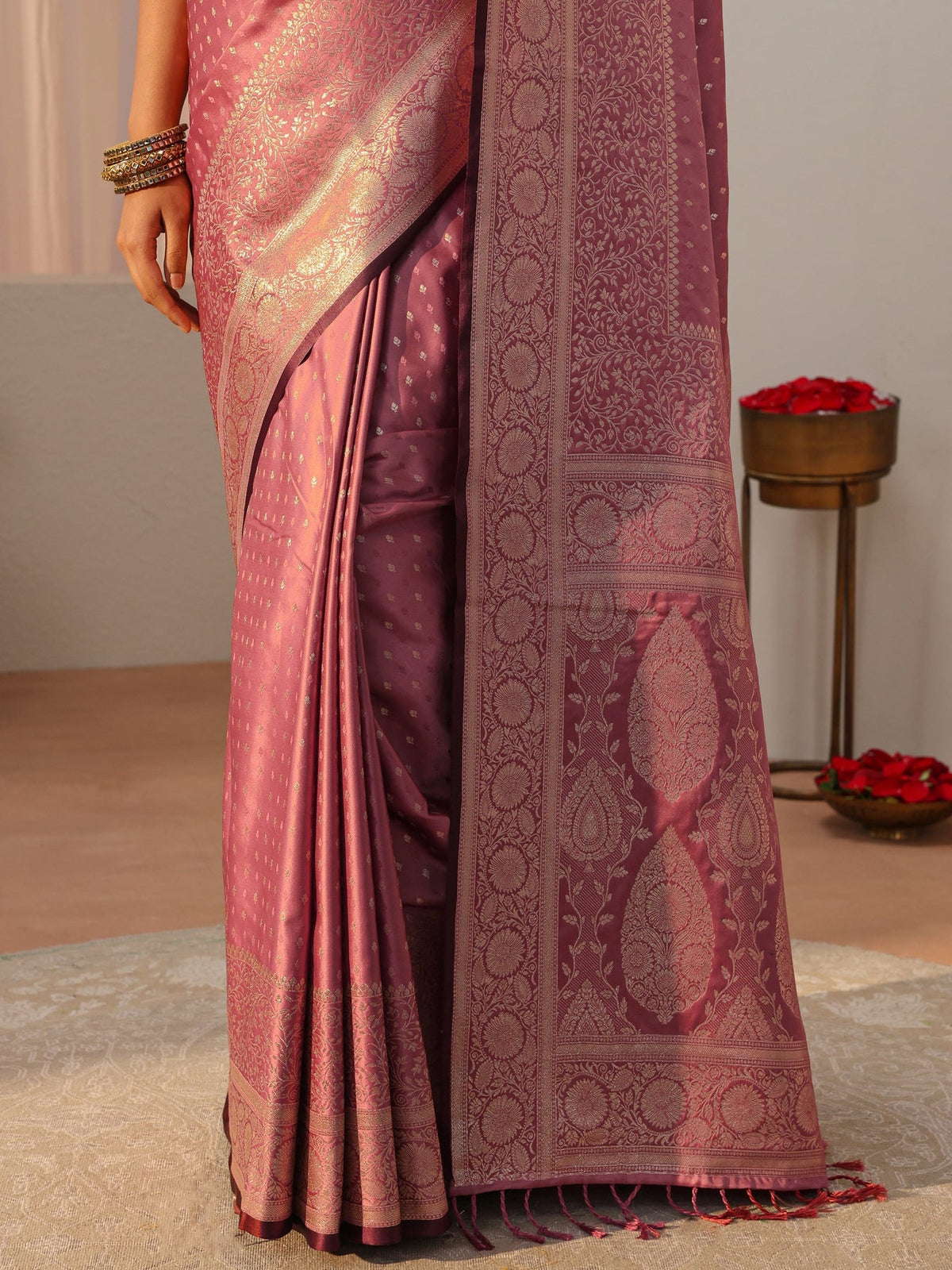 Libas Pink Kanjeevaram Silk Blend Saree S45