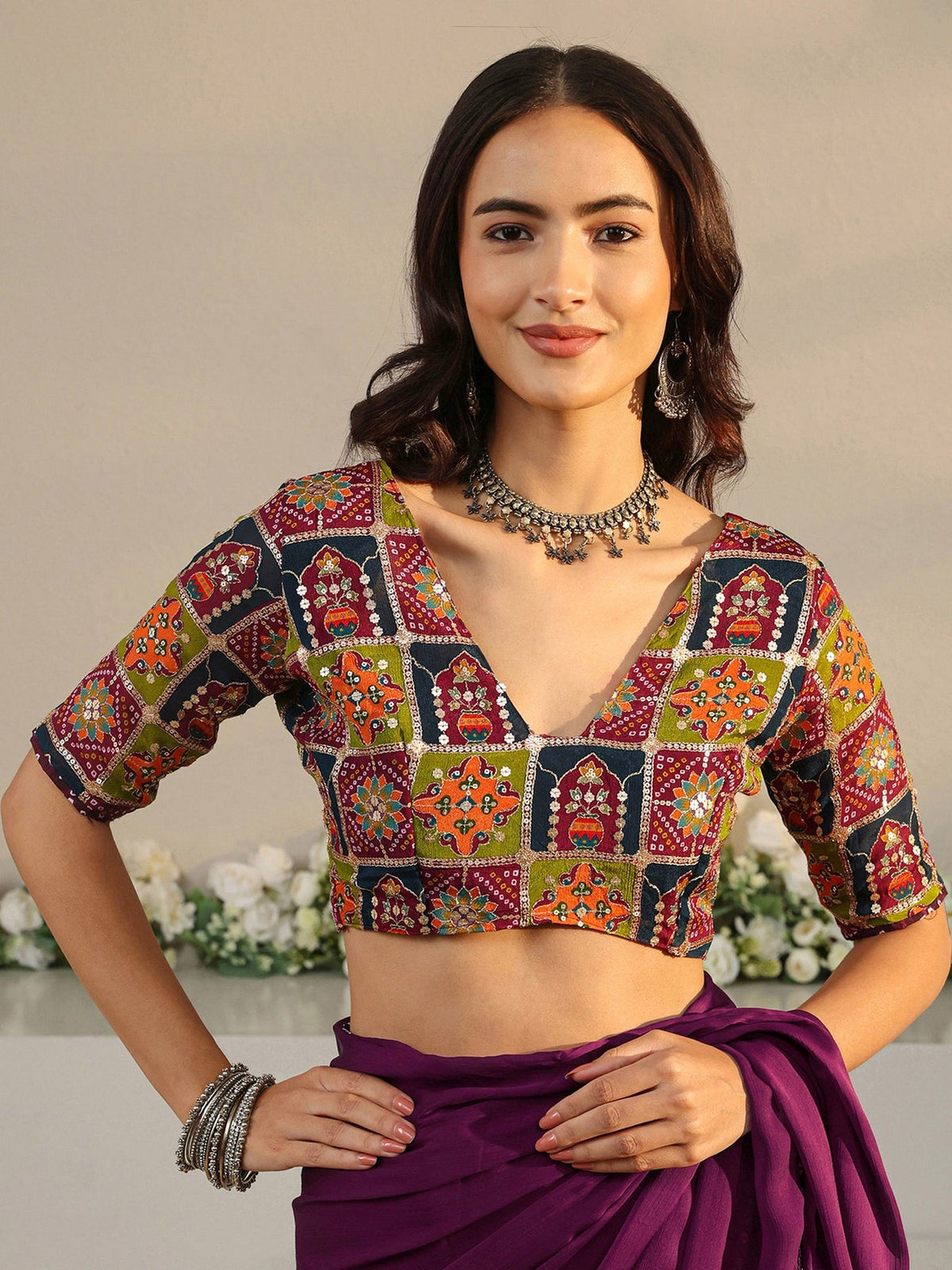 Libas Burgundy Solid Chiffon Saree With Unstitched Blouse Piece S45