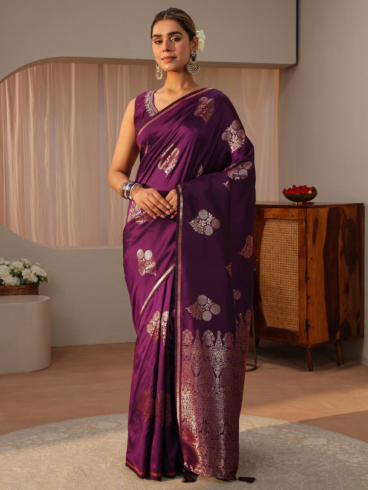 Libas Burgundy Kanjeevaram Silk Blend Saree S45