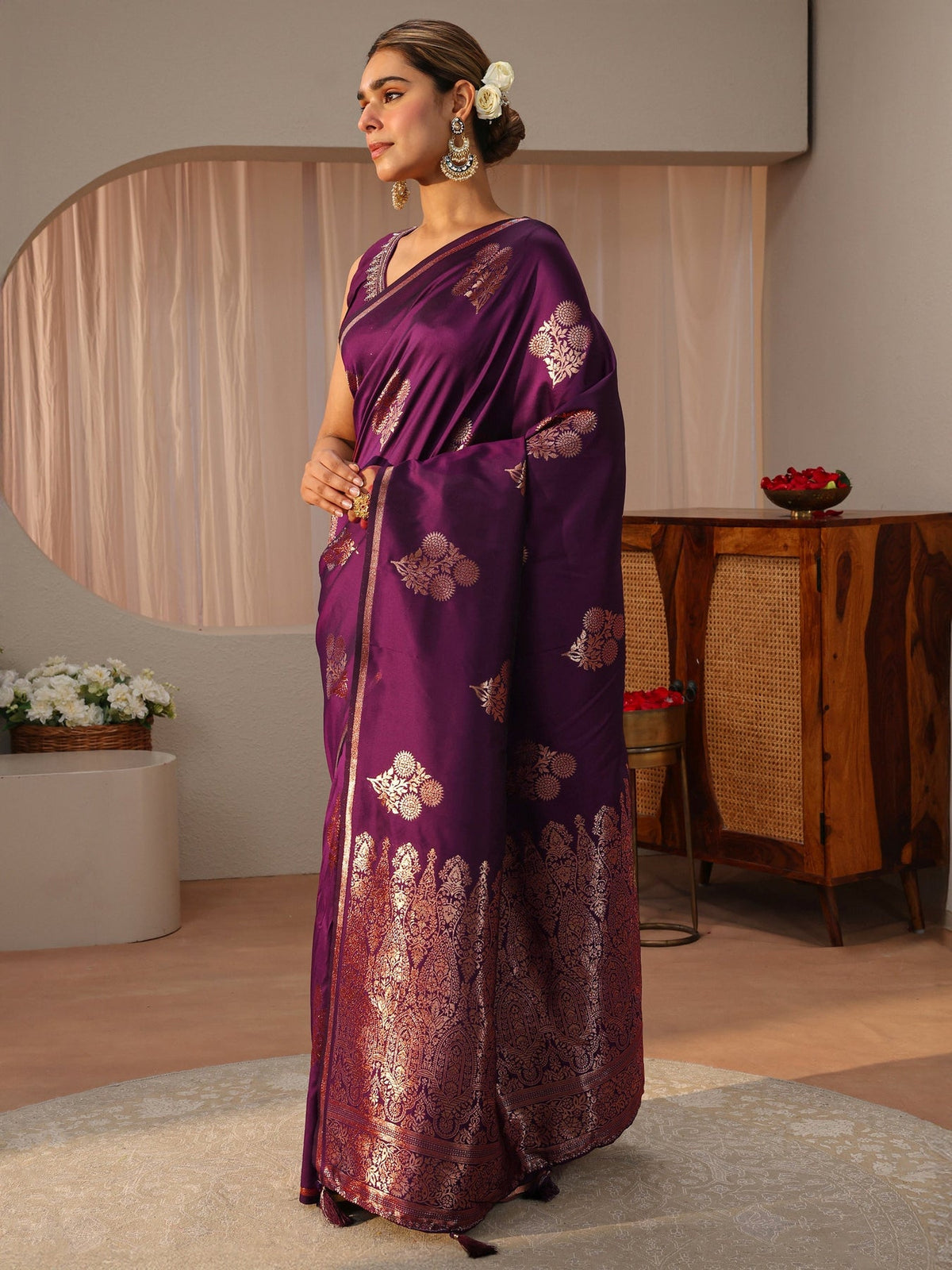 Libas Burgundy Kanjeevaram Silk Blend Saree S45