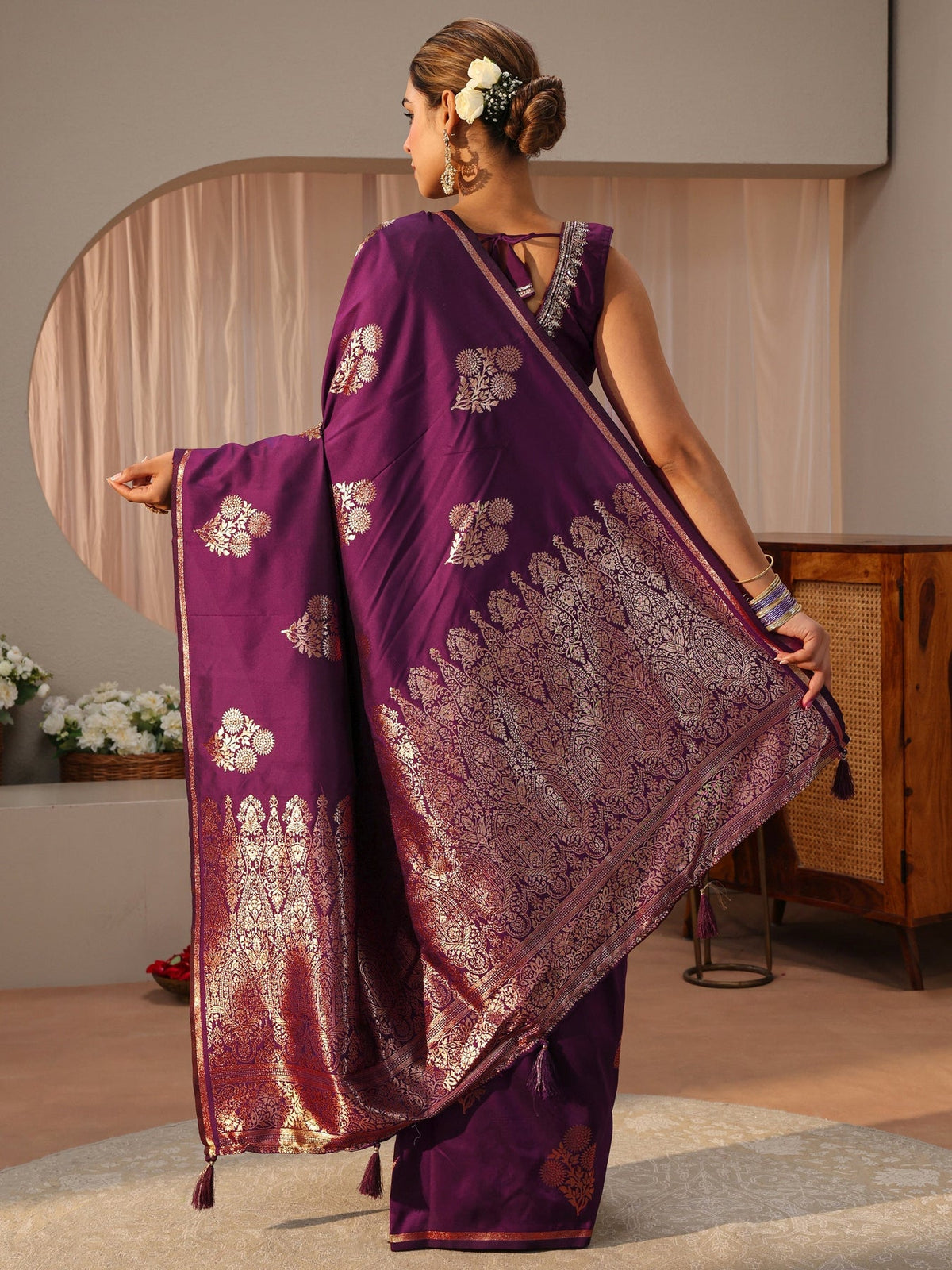 Libas Burgundy Kanjeevaram Silk Blend Saree S45