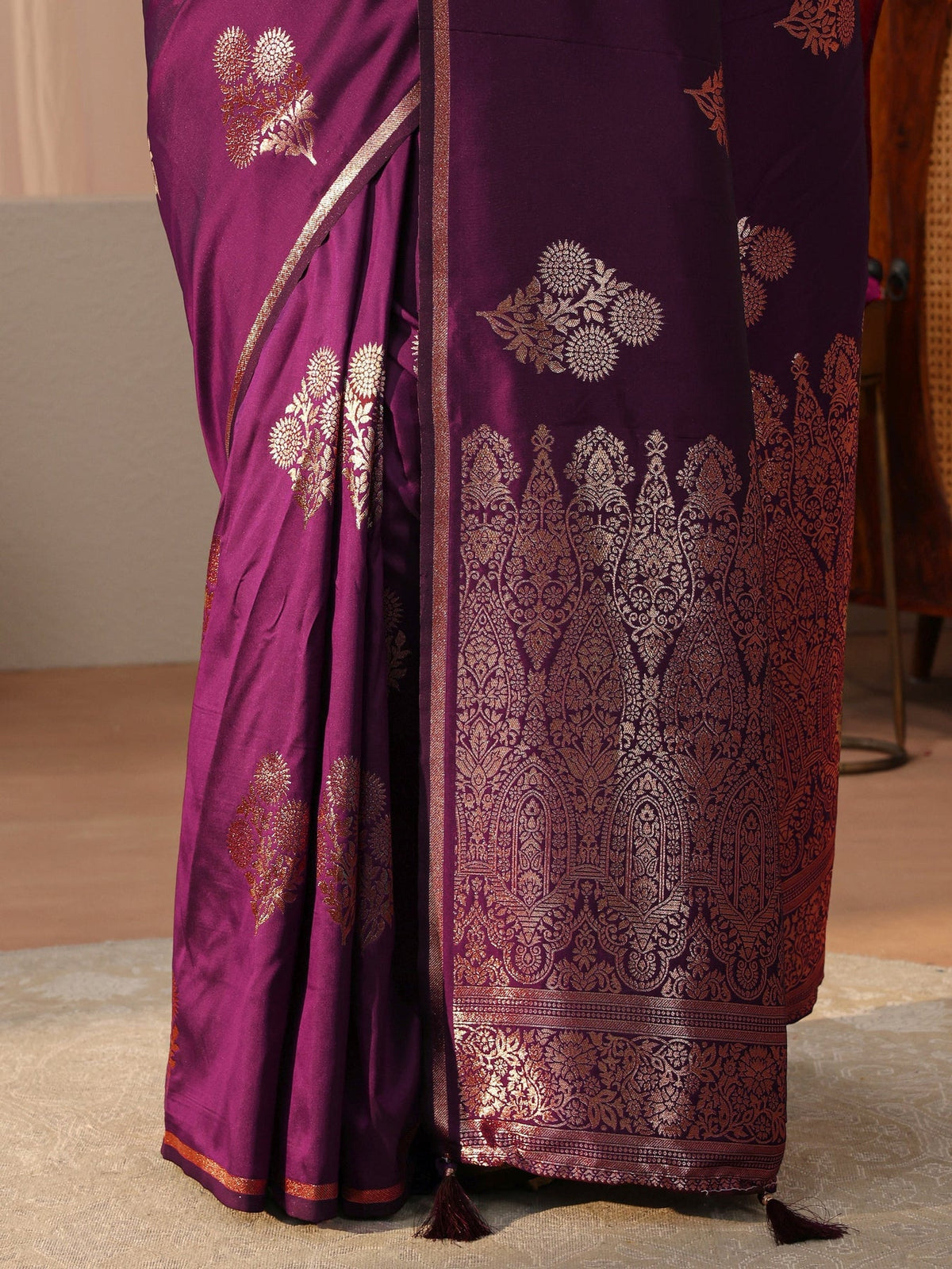 Libas Burgundy Kanjeevaram Silk Blend Saree S45