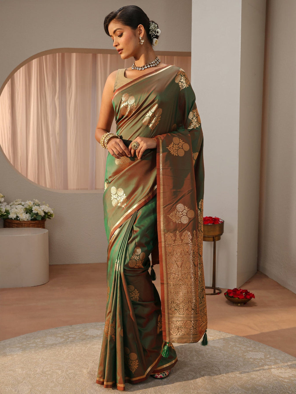 Libas Green Kanjeevaram Silk Blend Saree S45