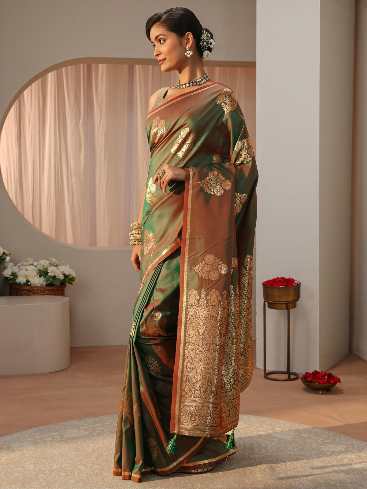 Libas Green Kanjeevaram Silk Blend Saree S45