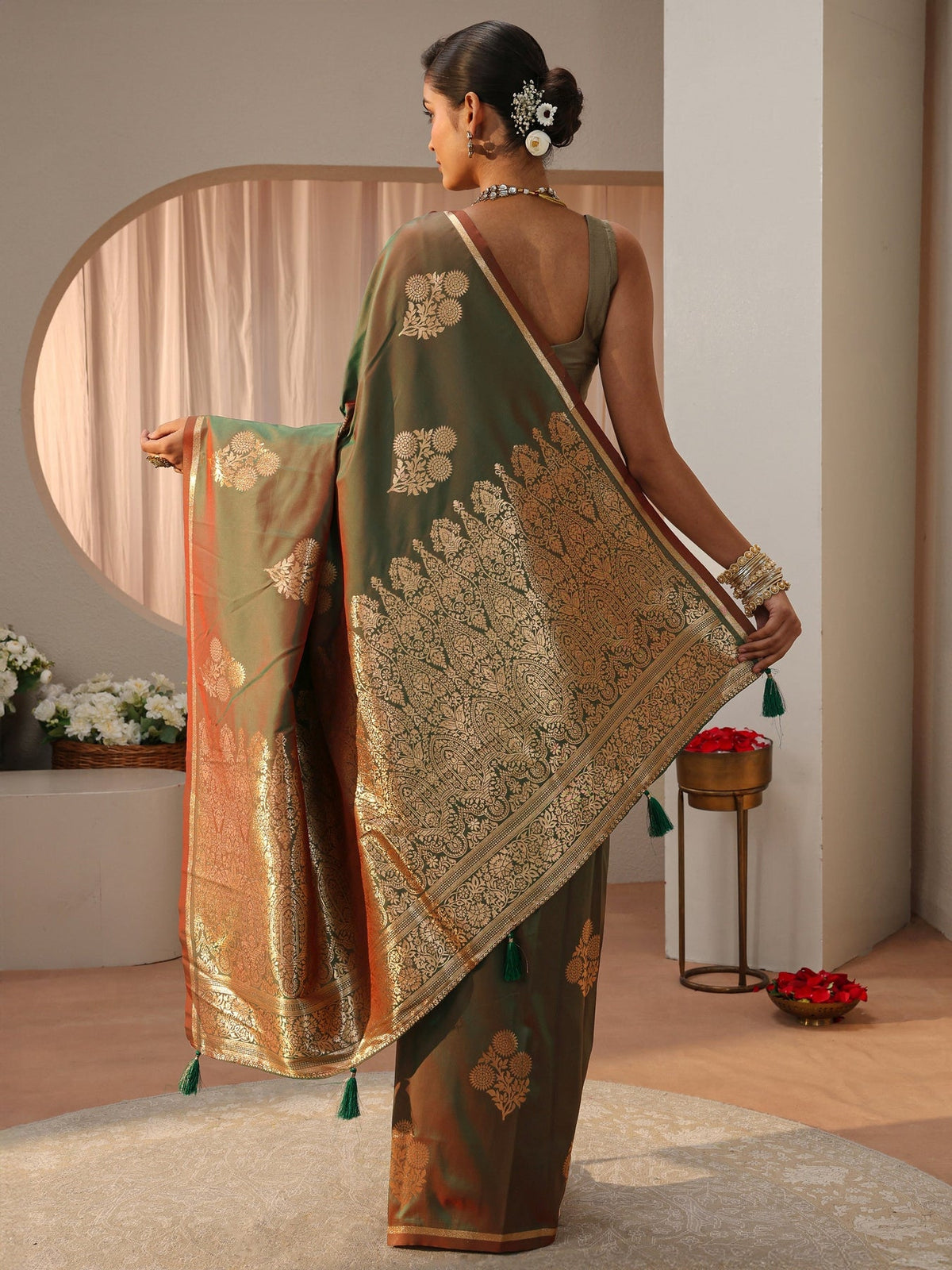 Libas Green Kanjeevaram Silk Blend Saree S45