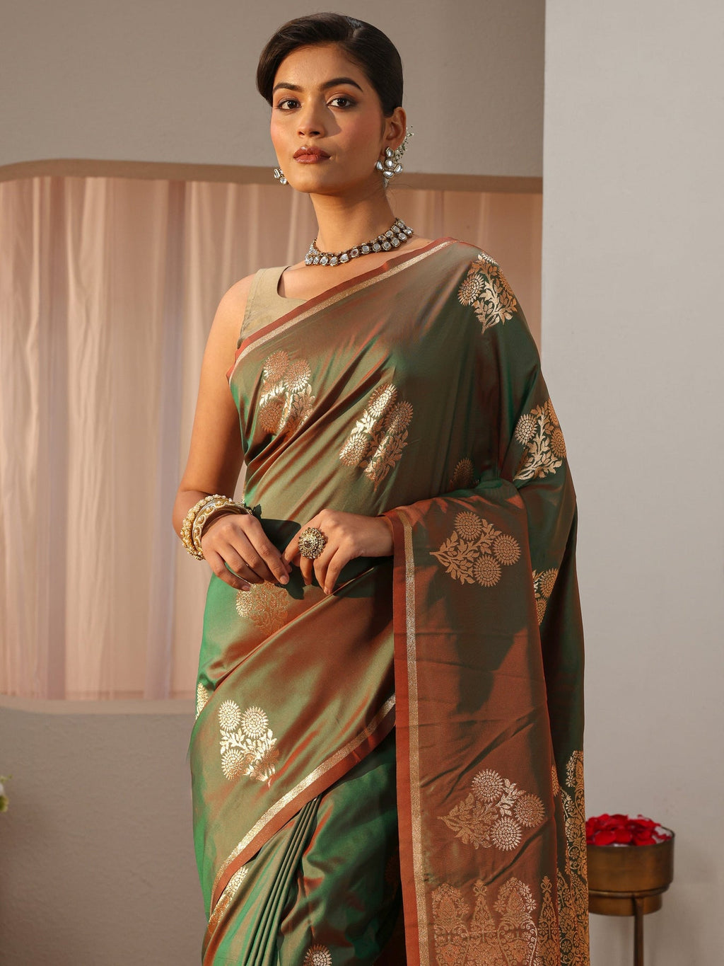 Libas Green Kanjeevaram Silk Blend Saree S45
