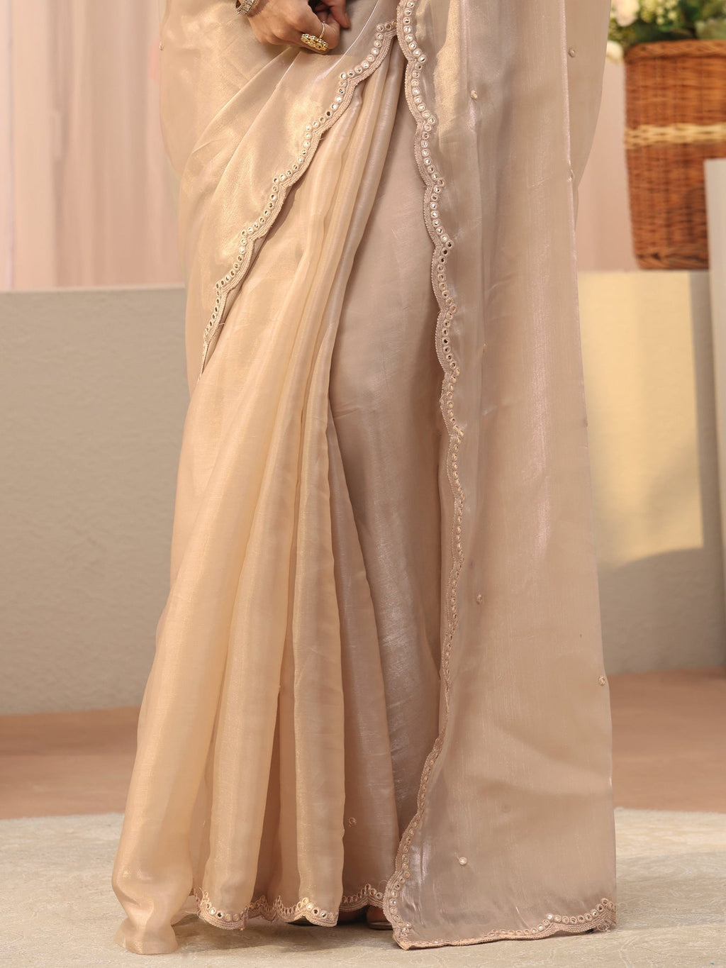 Libas Ivory Mirror Work Organza Saree S45