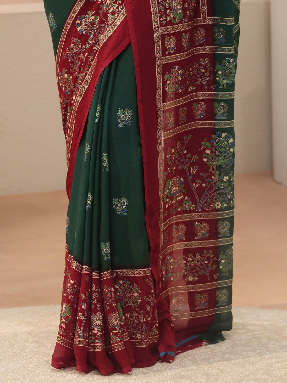 Libas Green Ethnic Printed Georgette Saree S45