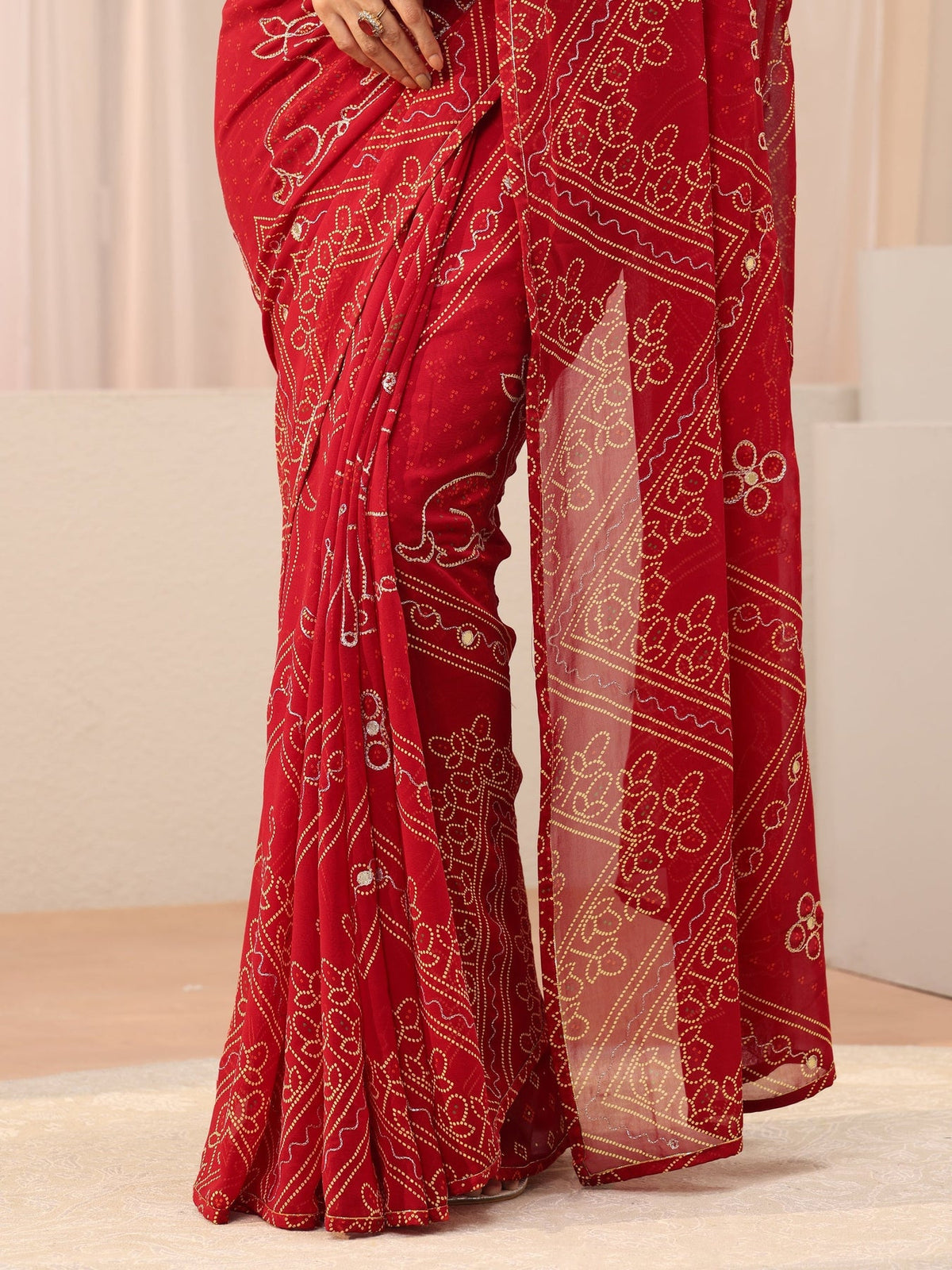 Libas Red Bandhani Printed Georgette Saree S45