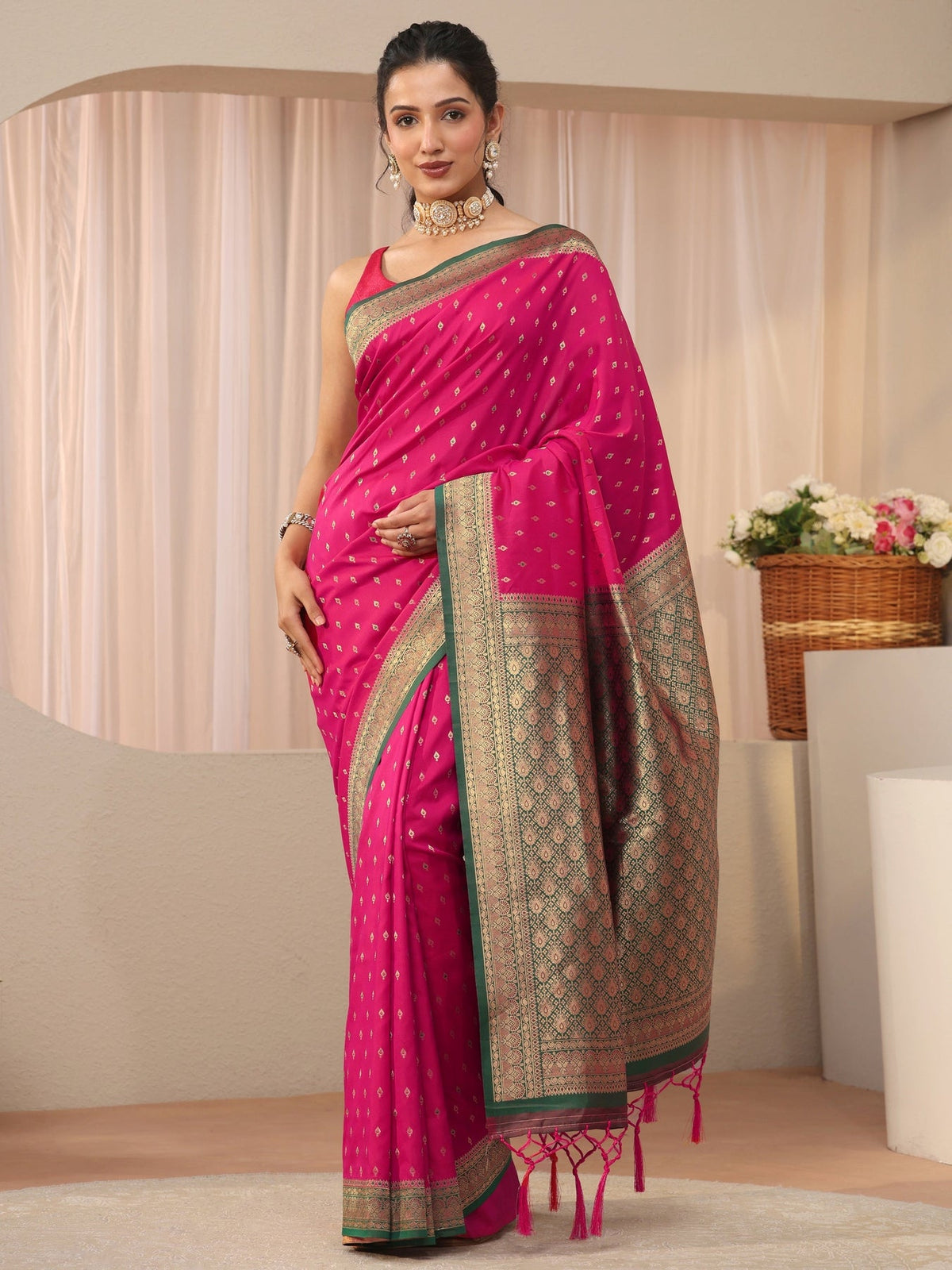 Libas Pink Kanjeevaram Silk Blend Saree S45