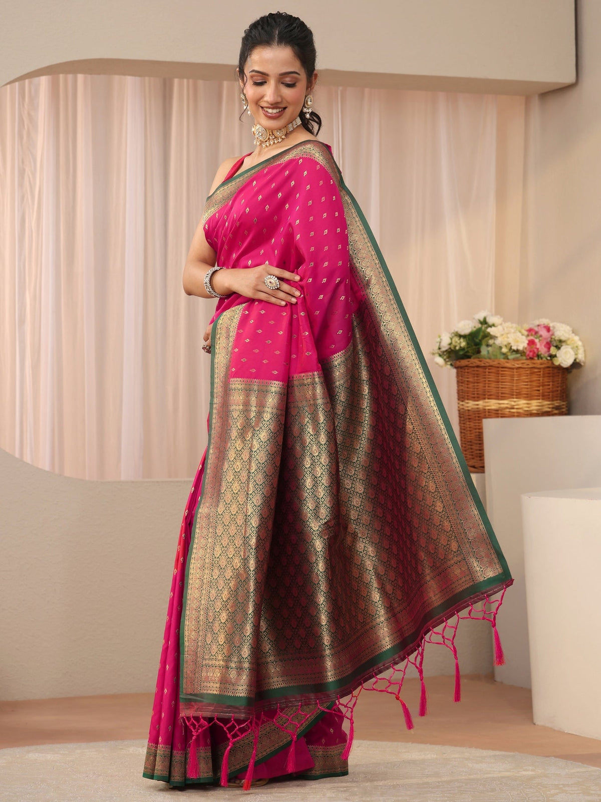 Libas Pink Kanjeevaram Silk Blend Saree S45