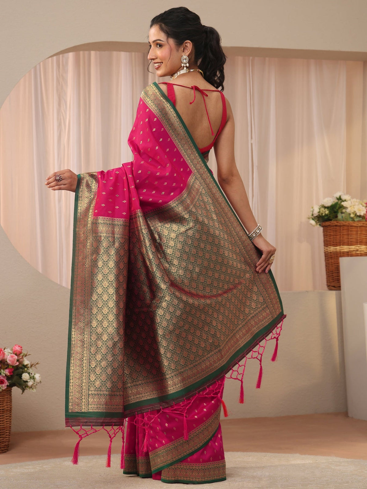 Libas Pink Kanjeevaram Silk Blend Saree S45