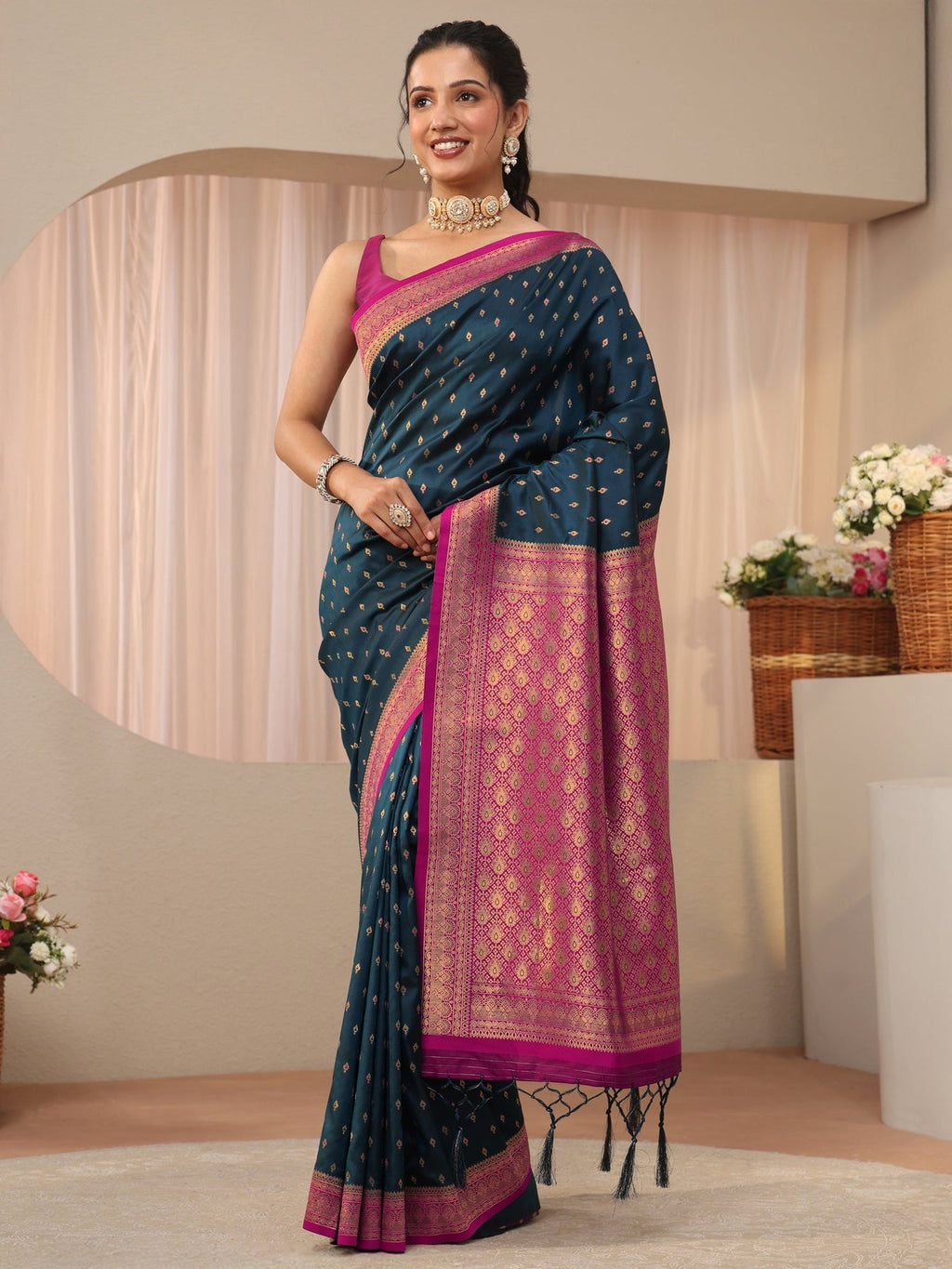 Libas Navy Blue Kanjeevaram Silk Blend Saree S45