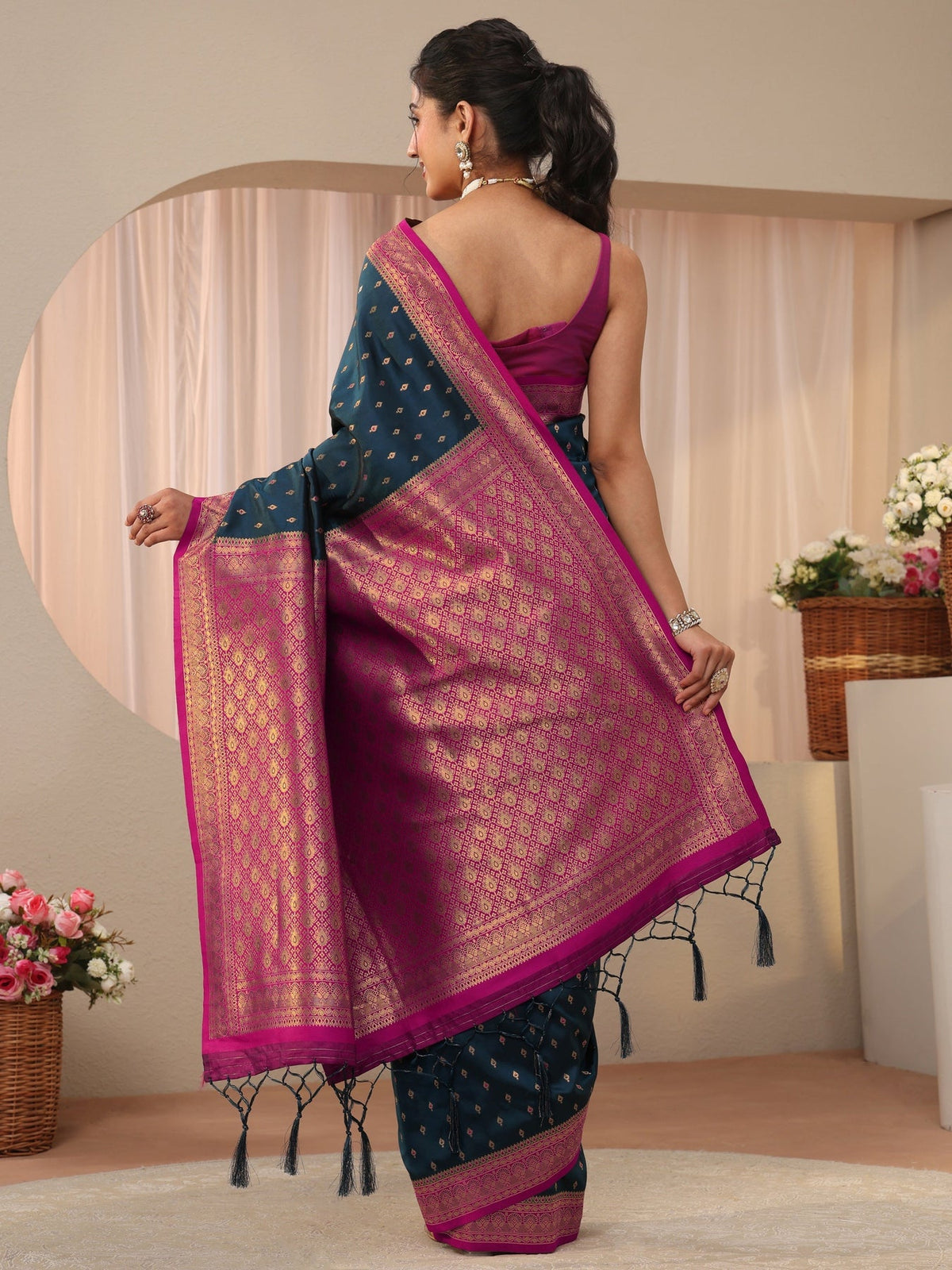 Libas Navy Blue Kanjeevaram Silk Blend Saree S45