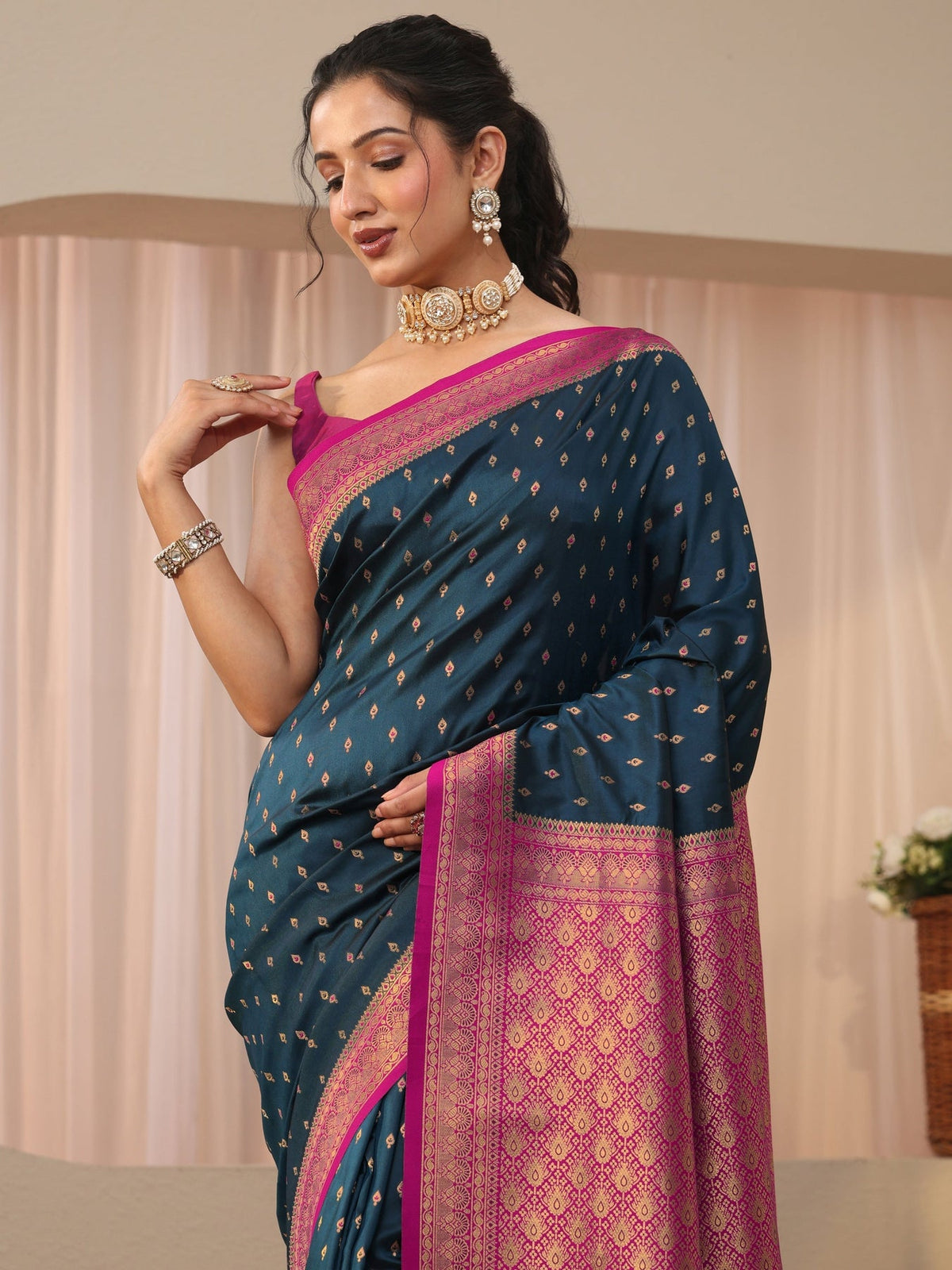 Libas Navy Blue Kanjeevaram Silk Blend Saree S45