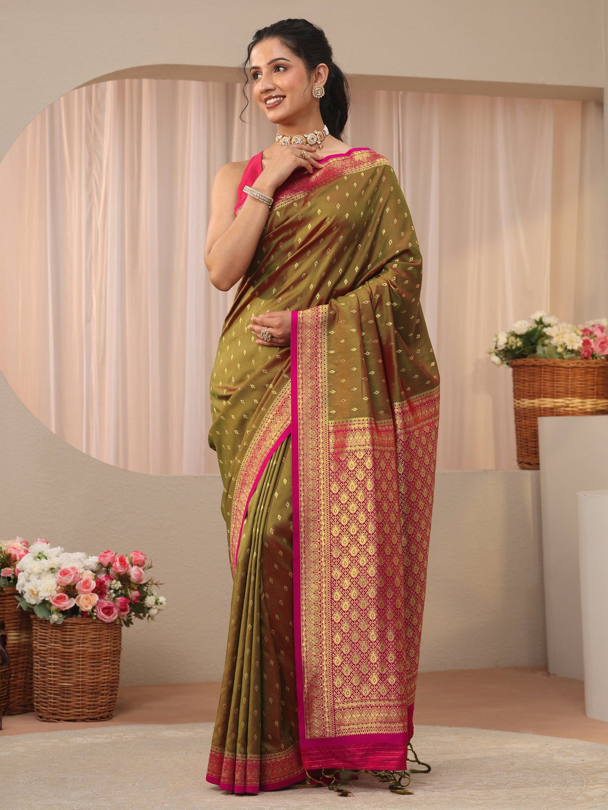 Libas Green Kanjeevaram Silk Blend Saree S45