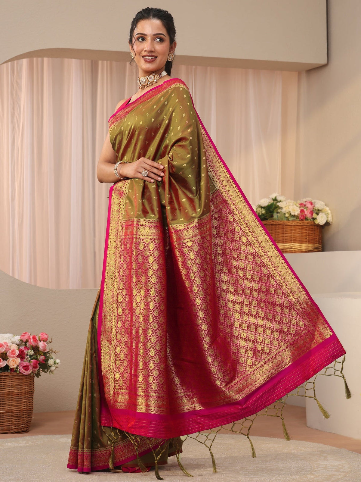 Libas Green Kanjeevaram Silk Blend Saree S45