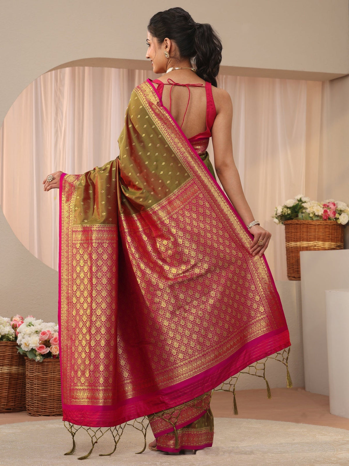 Libas Green Kanjeevaram Silk Blend Saree S45
