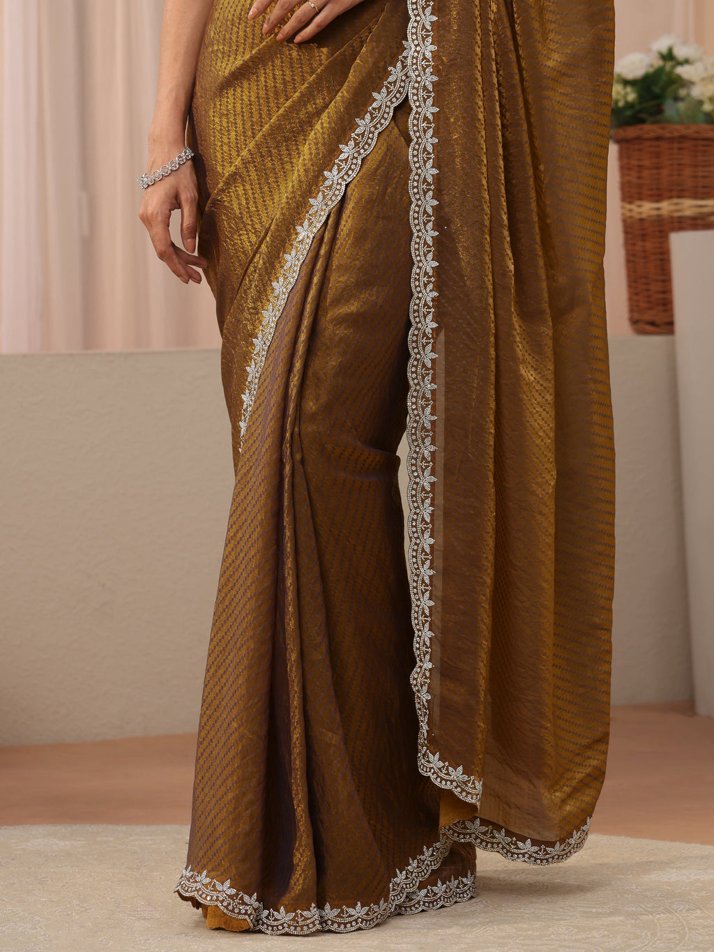 Libas Green Leheriya Printed Tissue Saree