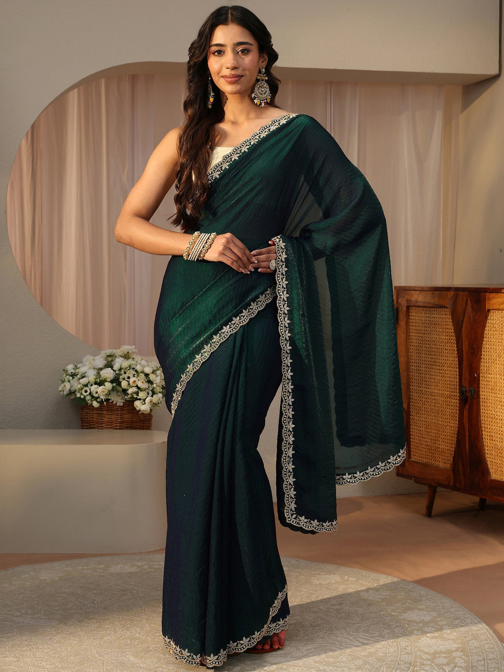 Libas Green Printed Tissue Saree
