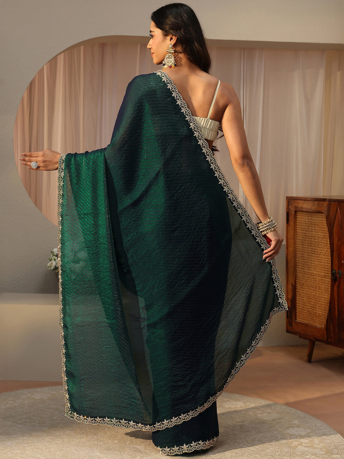 Libas Green Printed Tissue Saree