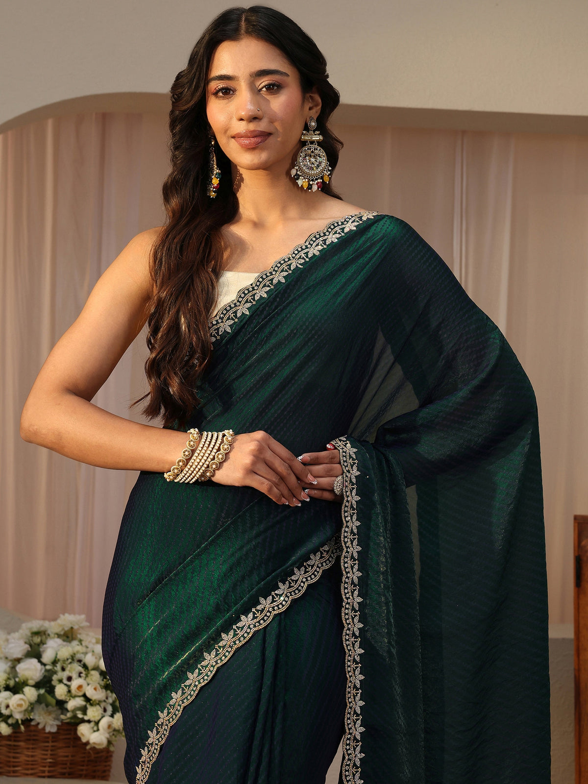 Libas Green Printed Tissue Saree