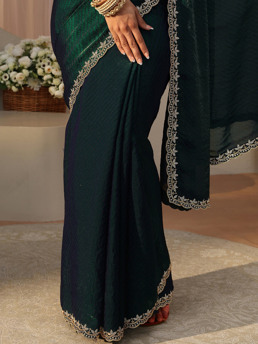 Libas Green Printed Tissue Saree