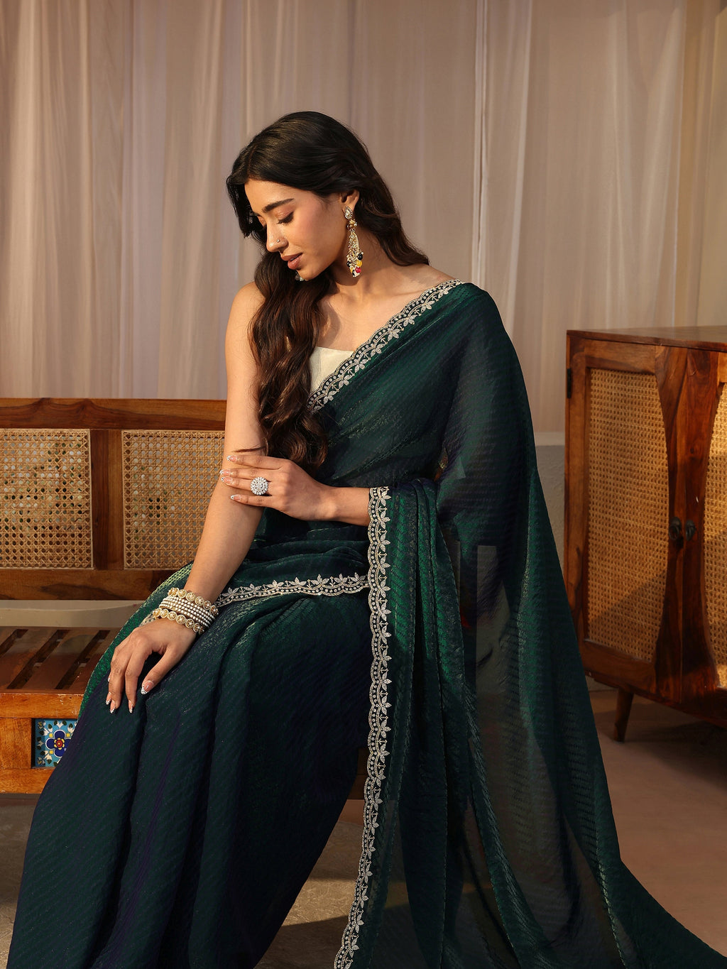 Libas Green Printed Tissue Saree