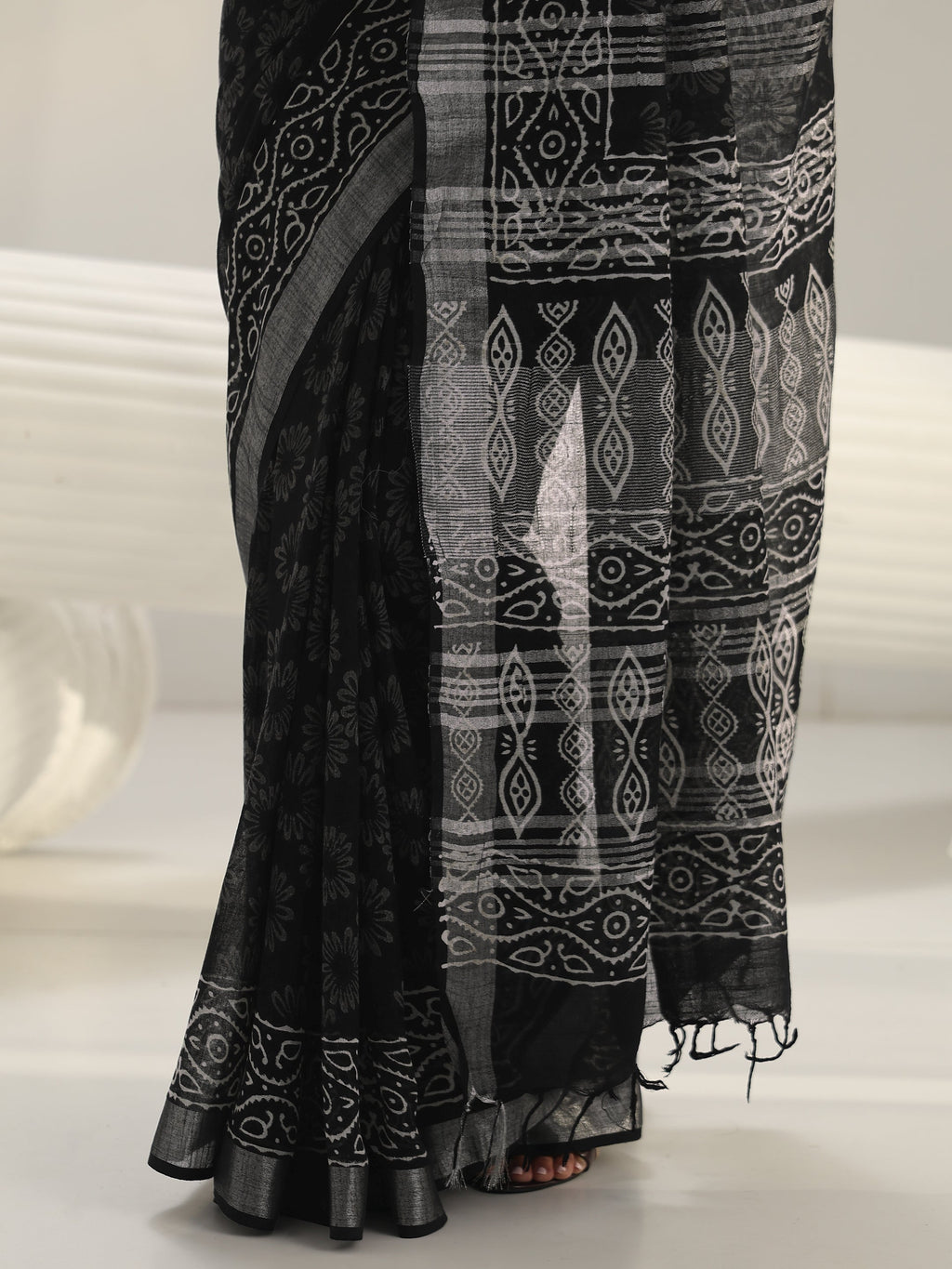 Libas Black Bagru Print Cotton Saree