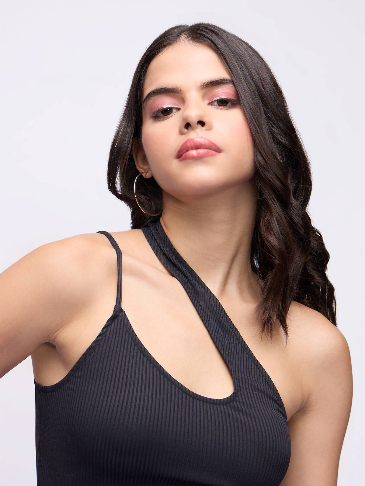 Black Solid One Shoulder Tank Top | TT98 - view 5