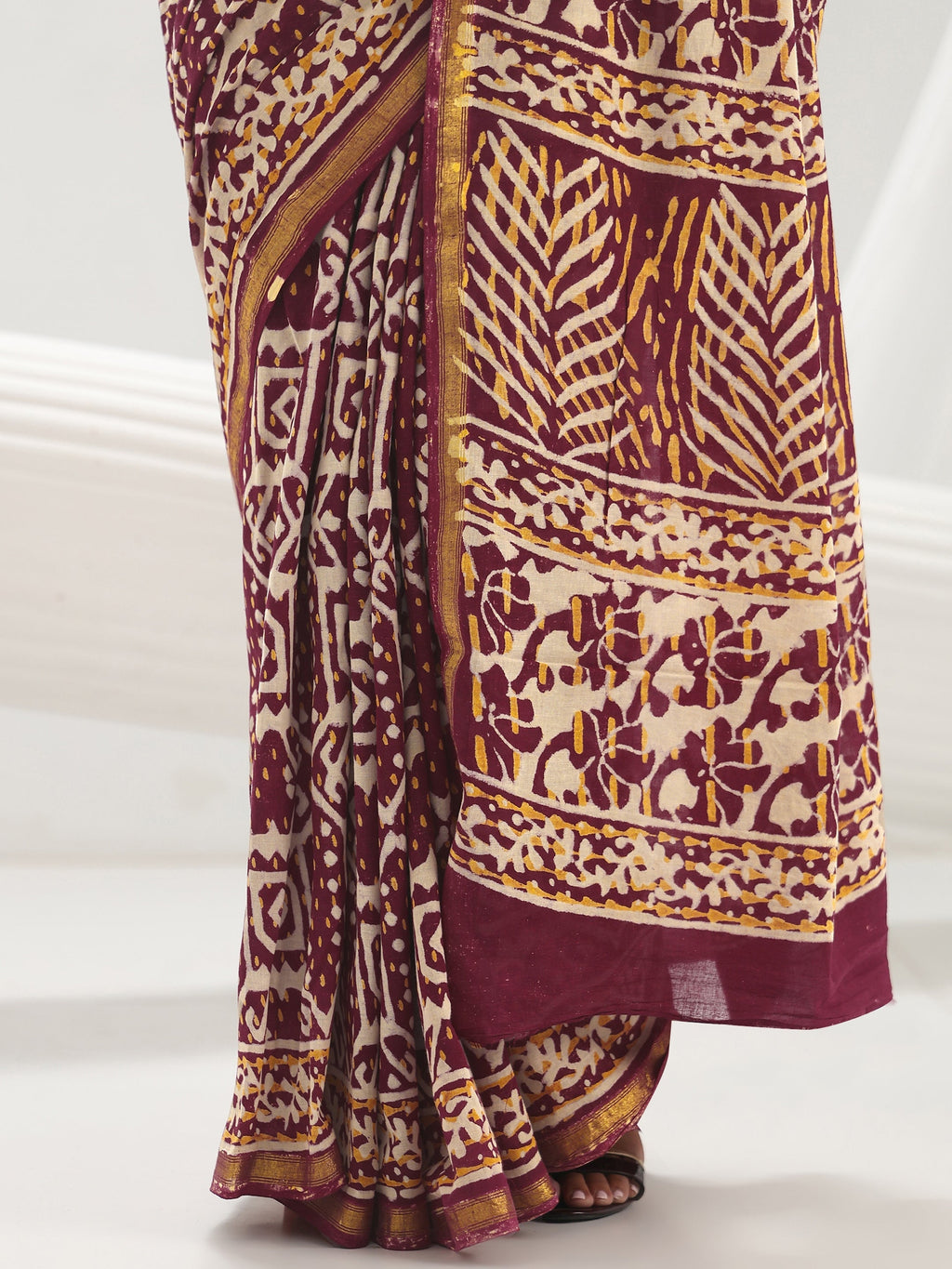 Libas Maroon Ethnic Printed Cotton Saree