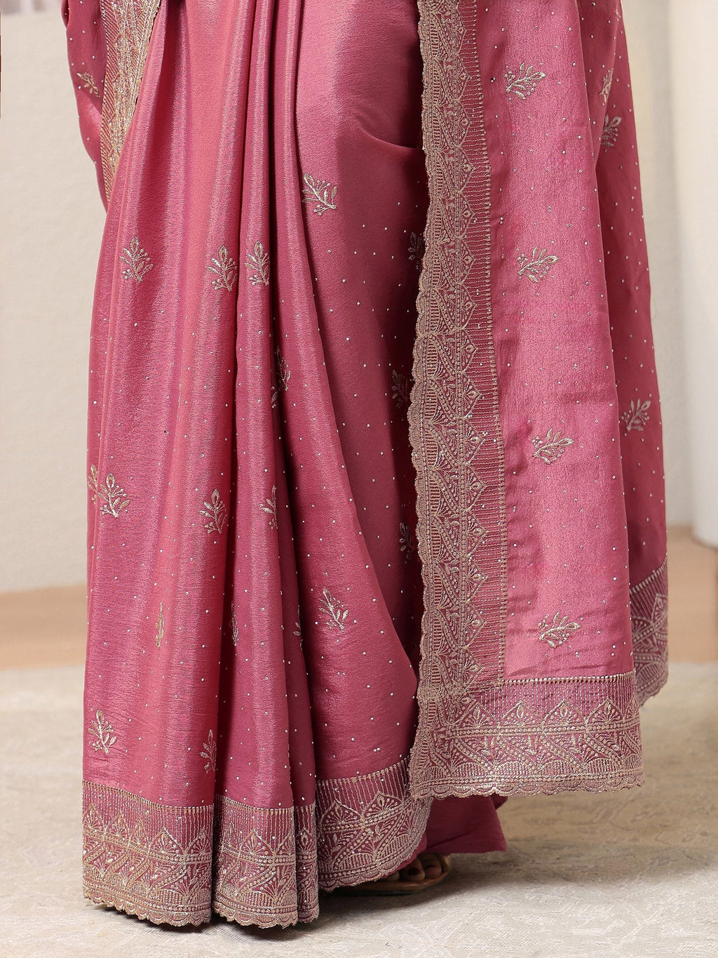 Libas Dusty Pink Satin Saree With Embellished Border S45