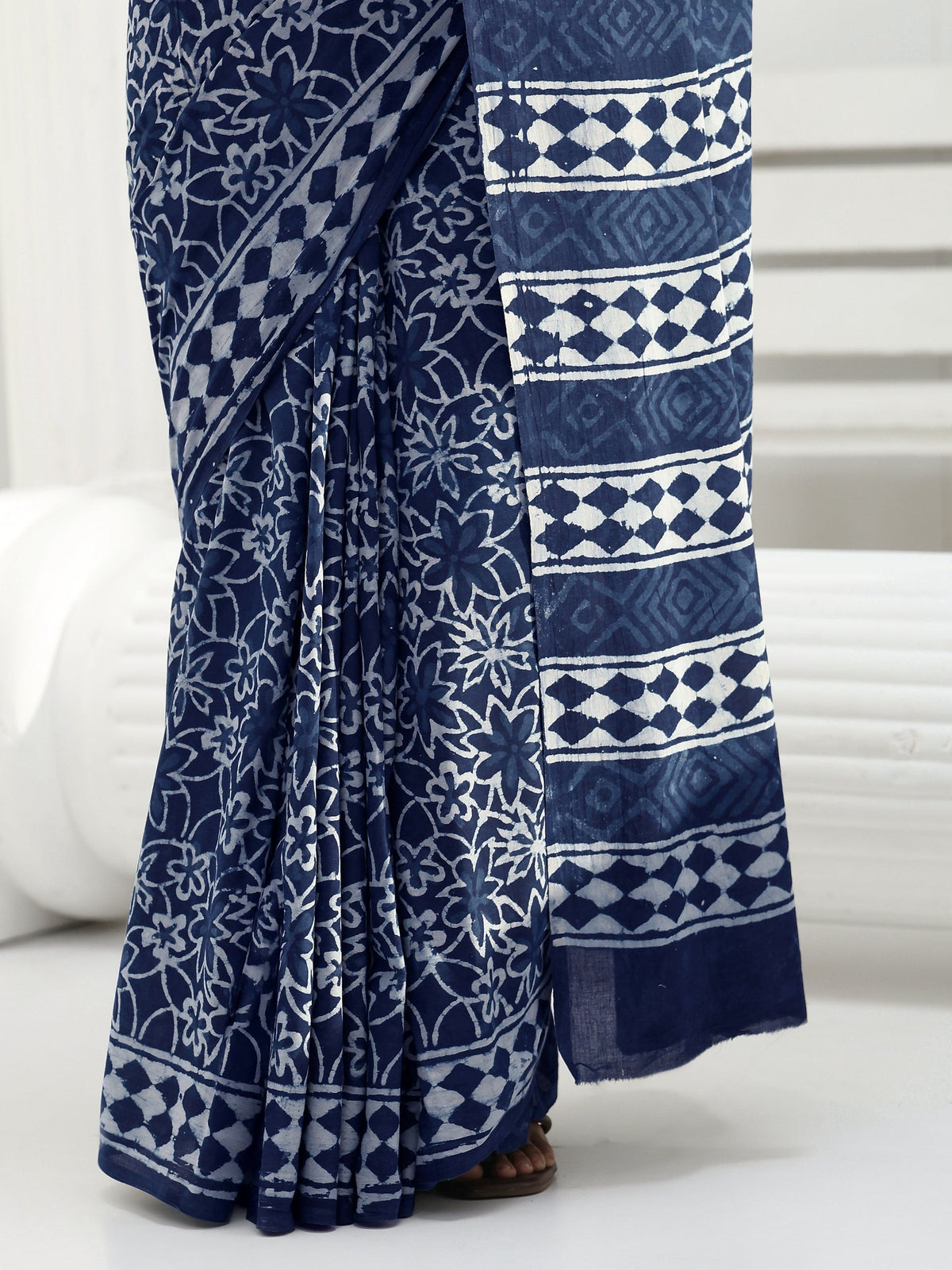 Libas Indigo Floral Dabu Print Cotton Saree