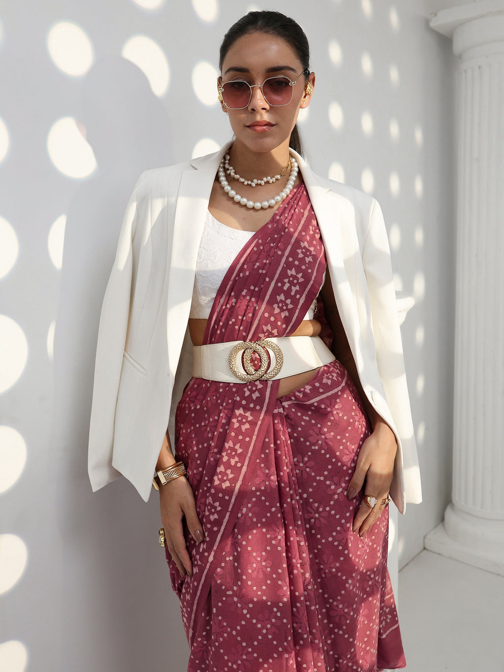 Libas Earthy Pink Bagru Print Cotton Saree