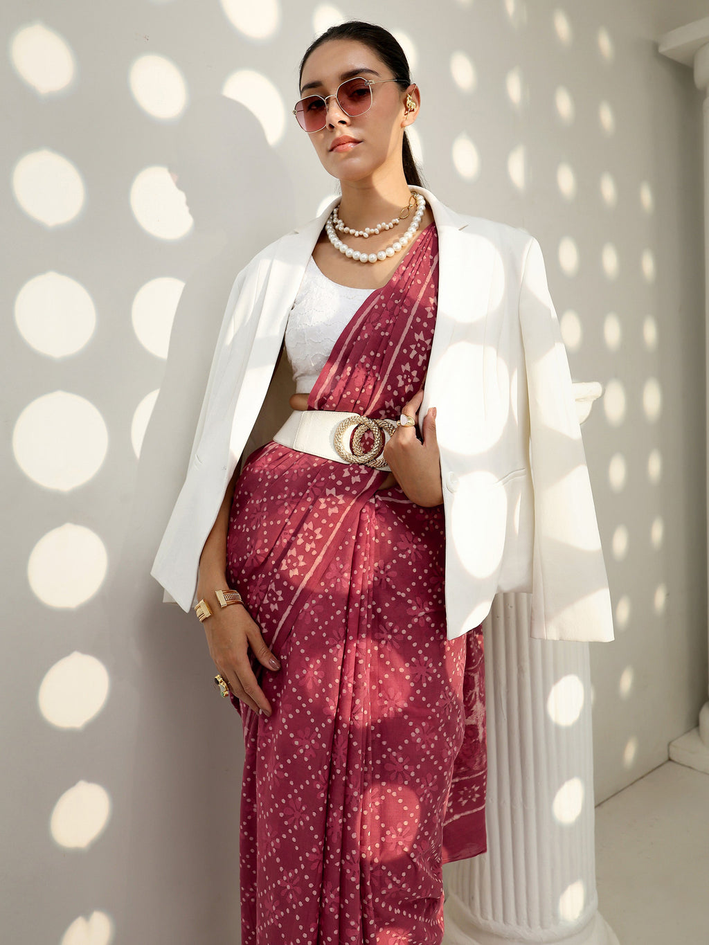 Libas Earthy Pink Bagru Print Cotton Saree